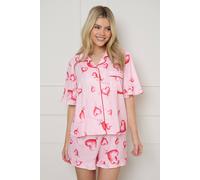 Dorothy Perkins Women's Valentines Pink Hearts Tipped Short Sleeve Jersey Pyjama Set | Size: Medium Dorothy Perkins Pink M