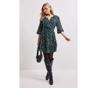 Dorothy Perkins Black Abstract Wrap Front Blouson Sleeve Mini Dress black