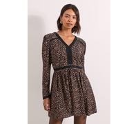 Dorothy Perkins Black Animal Lace Trim Long Sleeve Printed Mini Dress black 10