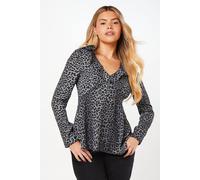 Dorothy Perkins Black Animal Ruffle Neck Long Sleeve Button Front Tea Blouse animal 8