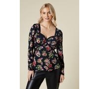 Dorothy Perkins Black Ditsy Floral Lace Front Long Sleeve Blouse black 8