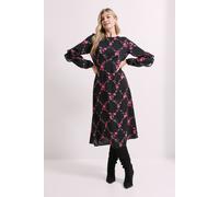 Dorothy Perkins Black Floral Ruffle Blouson Sleeve Empire Seam Midi Dress floral 18