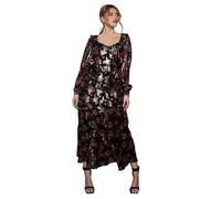 Dorothy Perkins Black Floral Ruffle Long Sleeve Chiffon Metallic Midi Dress