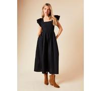 DOROTHY PERKINS Black Lace Trim Ruffle Sleeve Poplin Midi Dress 8