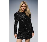 Dorothy Perkins Women's Black Sequin Puff Long Sleeve Mini Dress | Size: 8 Dorothy Perkins Black 8