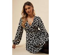 Dorothy Perkins Black Spot Tiered Hem Frill Wrap Mini Dress black 10