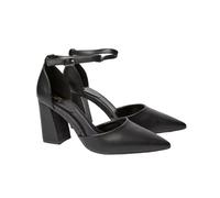 Womens Blanche Ankle Strap Pointed High Block Heel Court Shoes Black 3