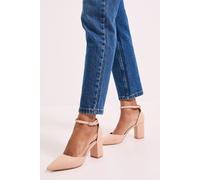 Womens Blanche Ankle Strap Pointed High Block Heel Court Shoes Beige 7