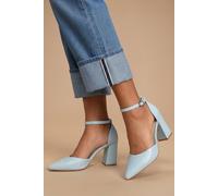 Dorothy Perkins Blanche Ankle Strap Pointed High Block Heel Court Shoes, 8, Blue
