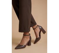 Dorothy Perkins Blanche Ankle Strap Pointed High Block Heel Court Shoes, 4, Chocolate
