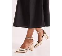 Dorothy Perkins Blanche Ankle Strap Pointed High Block Heel Court Shoes, 8, Gold