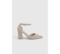 Dorothy Perkins Women's Blanche Faux Suede Ankle Strap Pointed High Block Heel Court Shoes in Beige | Size: 8 Dorothy Perkins Beige 8