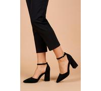 Dorothy Perkins Blanche Faux Suede Ankle Strap Pointed High Block Heel Court Shoes In Natural Black natural black 3