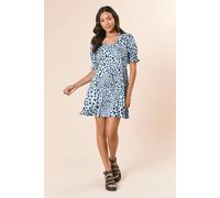 Blue Animal Frill Neckline Tie Back Mini Dress Dorothy Perkins Blue 8