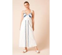 Dorothy Perkins Blue Floral Button Up Embroidered Midi Dress In White white