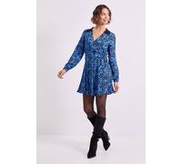 Dorothy Perkins Women's Blue Floral Lace Collar Detail Wrap Printed Mini Dress | Size: 16 Dorothy Perkins Blue 16