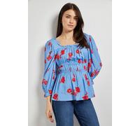 Dorothy Perkins Women's Blue Floral Square Neck Blouson Sleeve Top | Size: 14