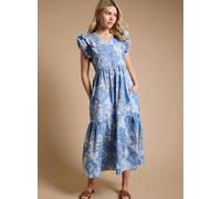 DOROTHY PERKINS Blue Paisley Lace Trim V Neck Printed Poplin Midaxi Dress 8