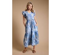 Dorothy Perkins Blue Paisley Lace Trim V Neck Printed Poplin Midi Dress blue