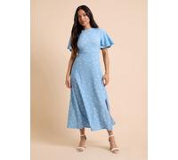 DOROTHY PERKINS Blue Spot Petite Angel Sleeve Midaxi Dress 10