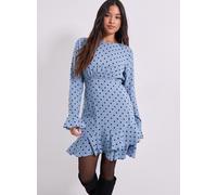 DOROTHY PERKINS Blue Spot Petite Ruffle Sleeve Frill Detail Printed Mini Dress 12