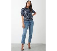 Dorothy Perkins Blue Spot Shirred Hem Blouse In Black black 8