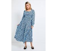 Dorothy Perkins Blue Spot Square Neck Blouson Sleeve Tiered Maxi Dress blue