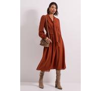 Dorothy Perkins Bow Tie Neck Detail Shirred Waist Midi Dress In Brown brown 12