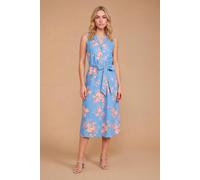 Dorothy Perkins Button Down Belted Printed Midi Dress In Blue blue