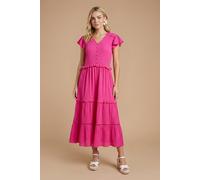 Dorothy Perkins Button Front Frill Sleeve Midaxi Dress In Pink pink