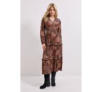 Dorothy Perkins Women's Button Through Blouson Sleeve Tiered Frill Midi Dress in Leopard | Size: 8 Dorothy Perkins Leopard 8