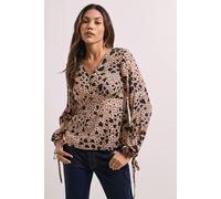 Dorothy Perkins Button Tie Detail Printed Top In Brown brown 18