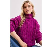 Dorothy Perkins Cable Roll Neck Knitted Jumper In Fuchsia fuchsia M