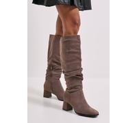 Dorothy Perkins Carla Faux Suede Ruche Medium Block Heel Knee Boots In Mocha mocha