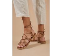Dorothy Perkins Carla Studded Gillie Wrap Faux Leather Flat Sandals In Tan tan