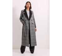 Dorothy Perkins Women's Check Contrast Midi Coat in Black | Size: 10 Dorothy Perkins Black 10