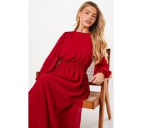 Dorothy Perkins Chiffon Shirred Waist Midi Dress In Dark Red dark red 16
