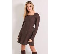 Dorothy Perkins Women's Chocolate Pinspot Square Neck Lace Trim Mini Dress | Size: 12