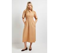 Dorothy Perkins Women's Collar Shirred Waist Detail Poplin Midi Dress in Camel | Size: 12