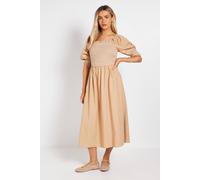 Dorothy Perkins Women's Contrast Stitch Shirred Bodice Puff Sleeve Midi Dress in Stone | Size: 12 Dorothy Perkins Stone 12