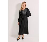 DOROTHY PERKINS Contrast Stitching Shirred Bodice V Neck Midi Dress 8