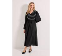 Dorothy Perkins Women's Contrast Stitching Shirred Bodice V Neck Midi Dress in Mono | Size: 12 Dorothy Perkins Mono 12