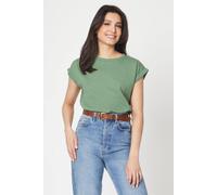 Dorothy Perkins Women's Cotton Roll Sleeve T-shirt in Khaki | Size: 14 Dorothy Perkins Khaki 14