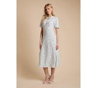 DOROTHY PERKINS Cream Ditsy Tie Front Flutter Sleeve Printed Jersey Midi Dress 10