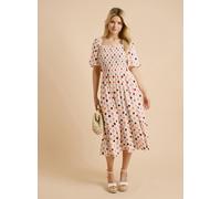 DOROTHY PERKINS Cream Spot Shirred Bodice Flutter Sleeve Midi Dress 16