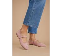 Dorothy Perkins Women's Cressie Faux Suede Studded Padded Mary Jane Ballet Flats in Pink | Size: 6 Dorothy Perkins Pink 6
