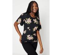 Womens Crew Neck Flutter Sleeve Top Floral S