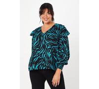 Dorothy Perkins Curve Frill Shoulder V Neck Top Zebra Print In Animal animal 20