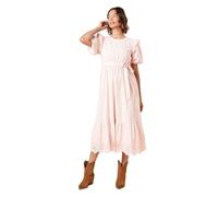 Dorothy Perkins Cutwork Ruffle Sleeve Puff Sleeve Midi Dress, 16, Pink