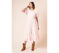 Dorothy Perkins Women's Cutwork Ruffle Sleeve Puff Sleeve Midi Dress in Pink | Size: 16 Dorothy Perkins Pink 16